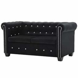 Chesterfield A 2 Posti In Velluto 146x75x72 Cm Nero Arredame