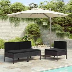 vidaXL 3x Sedie da Giardino con Cuscini in Polyrattan Nero S