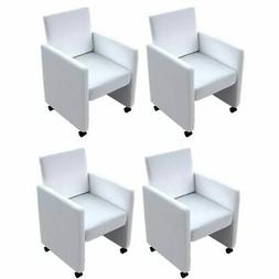 vidaXL 4x Sedie da Pranzo in Similpelle Bianche con Ruote Po