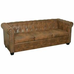 Design Chesterfield Pelle Marrone Salotto 200.5x76x70cm Arre