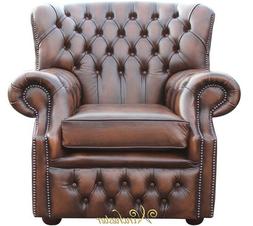 Chesterfield Pelle Marrone Scuro Poltrona a Orecchioni 1 Pos
