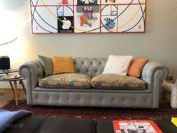 Coppia Divani Chesterfield In Pelle Grigio Chiaro