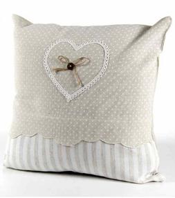 40x40 Imbottito Tessuto Beige Cuore Shabby Chic Amore Arredo