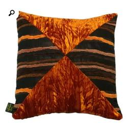 Cuscino etnico arredo velluto seta arancio nero marrone deco