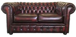 Chesterfield A Due Posti In 100% Pelle Di Colore Rosso