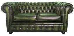 Chesterfield A Due Posti In 100% Pelle Verde
