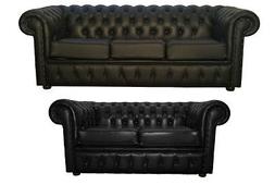 Chesterfield 2 + 3 Posti In Vera Pelle Nera