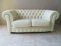 2 Posti Chesterfield  Bianco In  Vera Pelle