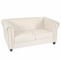 2 Posti Stile Vittoriano Chesterfield Ecopelle Bianco Piedi 