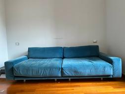 3 Posti In Velluto Blu L240 P100cm