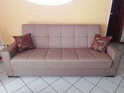 3 Posti - Letto, Simil Pelle + Tessuto Color Tortora