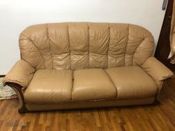 3 Posti Vera Pelle 185x95x97cm - Beige Comprese 2 Poltrone