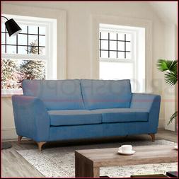 3 Tre Posti In Tessuto Blu Imbottito Moderno Cuscini Sala At