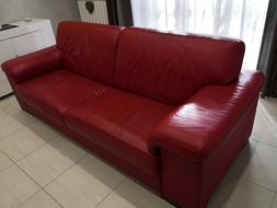 4 Posti In Pelle Rossa, Struttura Resistente In Legno, Misur