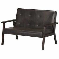 A 2 Posti Grigio In Vera Pelle E Acacia Vintage Sofa Arredo 