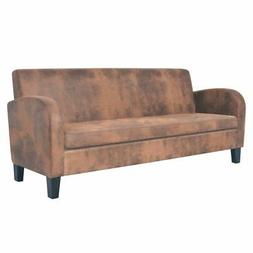 Pelle Scamosciata Sintetica Marrone 3posti 183x70x76cm Relax