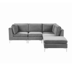 Angolare Modulare Velluto Grigio 4 Posti Destro Con Ottomana