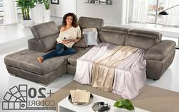 Angolare Penisola 3 Posti Letto Tessuto Nabuk Grigio Moderno