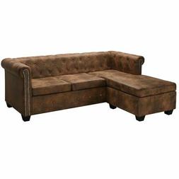 Chersterfield A L In Pelle Scamosciata Artificiale Marrone H