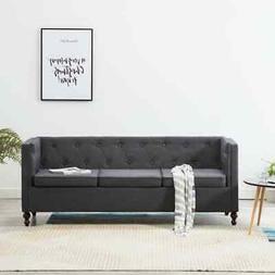 Chesterfield A 3 Posti Rivestito In Tessuto Grigio Scuro Sof