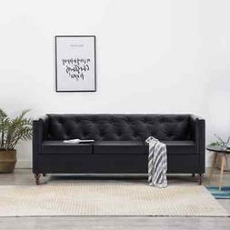 Chesterfield A 3 Posti Rivestito In Similpelle Nero N1c6