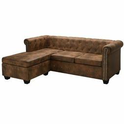 Chesterfield A L Pelle Scamosciata Finta Marrone Sdraio Sofa