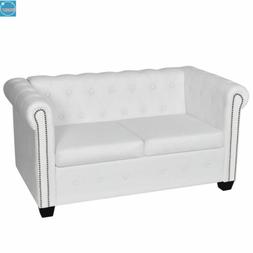 Chesterfield Classico Ecopelle Bianco 2 Posti Per Casa E Uff