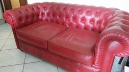 Chesterfield In Pelle Rossa 2 Posti + 2 Poltrone Marca Fc