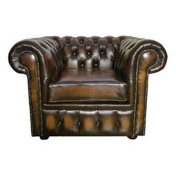 Chesterfield Club Chair In 100% Pelle Marrone Antico