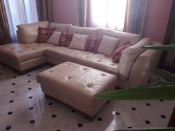 Con Penisola+pouf In Vera Pelle Pieno Fiore, Versatile E In 