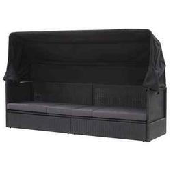 Da Esterno Con Baldacchino In Polyrattan Nero