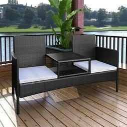 Da Giardino A 2 Posti Con Tavolino In Polyrattan Nero