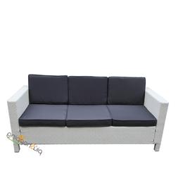 Da Giardino Esterno 3 Posti Polyrattan Rattan Bianco Cuscini