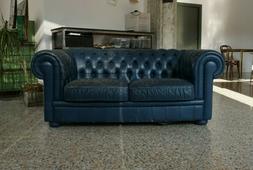 In Pelle Chesterfield, Due Posti, Colore Blu, Manifattura It