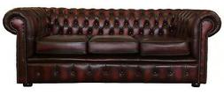 Letto Chesterfield 100% Vera Pella Tre Posti Rosso Antico