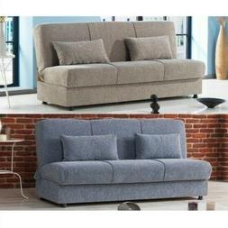 Letto 3 Posti In Tessuto Grigio Beige Vano Contenitore Con 2