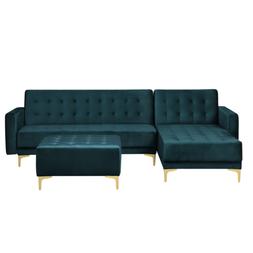 Letto Angolare Con Ottomano In Velluto Verde Smeraldo Destro