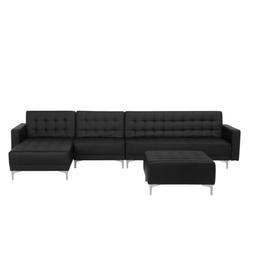 Letto Angolare Xxl Con Ottomano Pelle Sintetica Nera Sinistr
