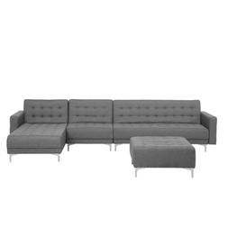 Letto Angolare Xxl Con Ottomano Tessuto Grigio Chiaro Sinist