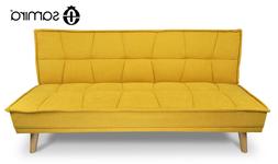 Letto Clic Clac In Tessuto Vellutato Giallo, Divano 3 Posti 
