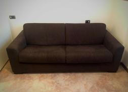 DIVANO-LETTO IN TESSUTO MARRONE, MATERASSO MATRIMONIALE, CON