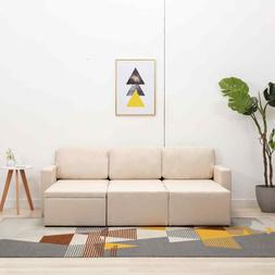 Letto Modulare A 3 Posti Crema In Tessuto Elegante Bianco Be