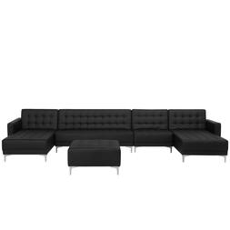 Letto Xxl A Forma Di U Con Ottomano In Pelle Sintetica Nera 