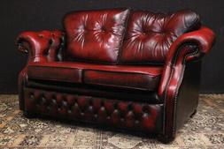 Originale Chesterfield / Chester 2 Posti In Pelle Bordeaux /