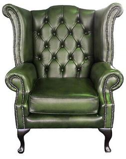 Chesterfield Queen Anne 100% Pelle Verde Antico