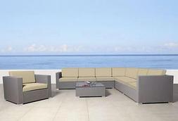 Rattan 10 Posti Grigio Poltrona Set Giardino Esterno Tavolin