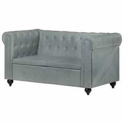 Sedia Sedie Chesterfield A 2 Posti Grigio In Vera Pelle 148x