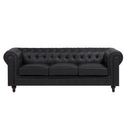 Vintage A 3 Posti In Pelle Nera Chesterfield Grande