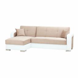 Letto Ecolpelle Bianco E Tessuto Beige Con Penisola A Destra