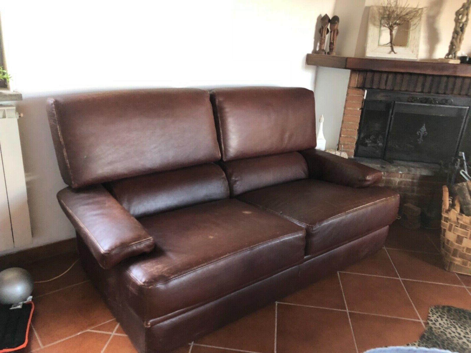 2 3 posti in pelle marrone sofa